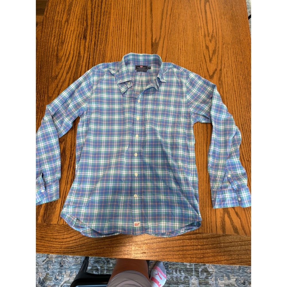 Vineyard Vines Performance Slim Fit Murray Shirt Mens Medium Blue Plaid Nylon